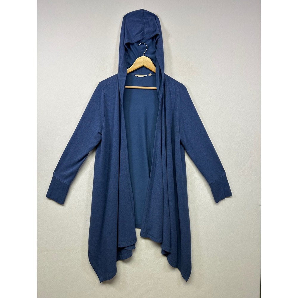 Coastal Grandma Soft Surroundings Womens Large Blue Hooded Open Front Cardigan